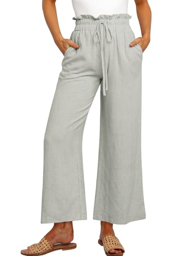 Cindeyar Leinenhose Damen Hosen Sommer Casual Leichte Palazzo Hohe Taille Einfarbig Leinen Freizeithose Sommerhose Mit Taschen und Tunnelzug (Dunkelgrau, S) von Cindeyar