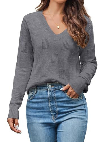 Cindeyar Pullover Damen Langarm V Ausschnitt Strickpullover Winter Casual Elegant Pulli Warm Oberteile (Dunkelgrau, XL) von Cindeyar