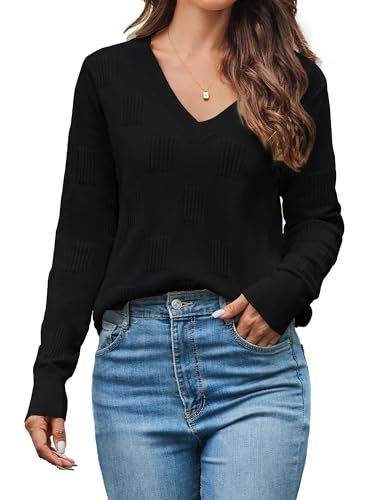 Cindeyar Pullover Damen Langarm V Ausschnitt Strickpullover Winter Casual Elegant Pulli Warm Oberteile (Schwarz, XXL) von Cindeyar