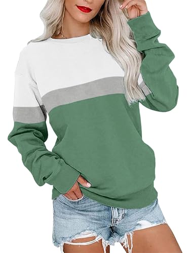 Cindeyar Sweatshirt Damen Pullover Elegant Langarmshirt Rundhals Farbblock Pulli Longsleeve Oberteile Winter Shirt Langarm Tops Sweatshirts Ohne Kapuze von Cindeyar