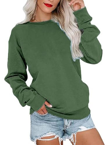 Cindeyar Sweatshirt Damen Pullover Winter Elegant Langarm Rundhals Oberteile Farbblock Casual Langarmshirt Ohne Kapuze(Grün,L) von Cindeyar