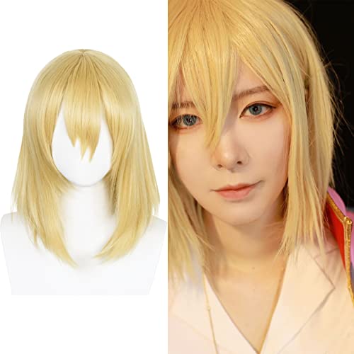 Cindylou FUSOO Kurze blonde Perücke für Howl's Moving Castle, Cosplay, Kunsthaarperücke, gerades Haar, für Halloween-Kostüm, Party-Perücken von Cindylou FUSOO