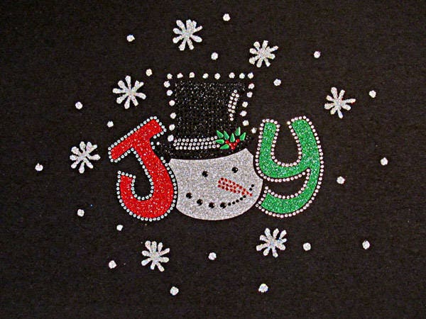 Joy Schneemann Vinyl Strass Urlaub Damen V-Ausschnitt T-Shirt Bling Holtiay Kleidung von CindysBlingShirtShop