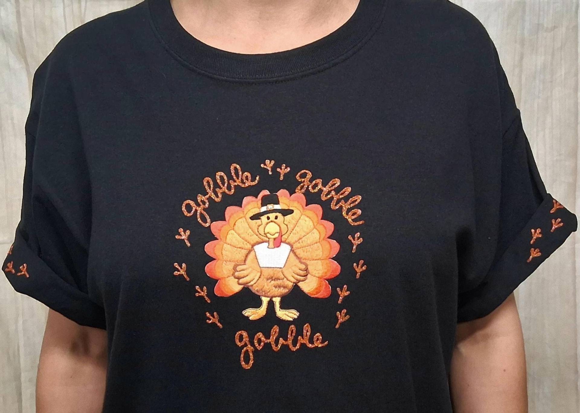 Thanksgiving Türkei Gobble Bling Shirt Damen Niedlich Handgemalt Mit Glitzer von CindysBlingShirtShop