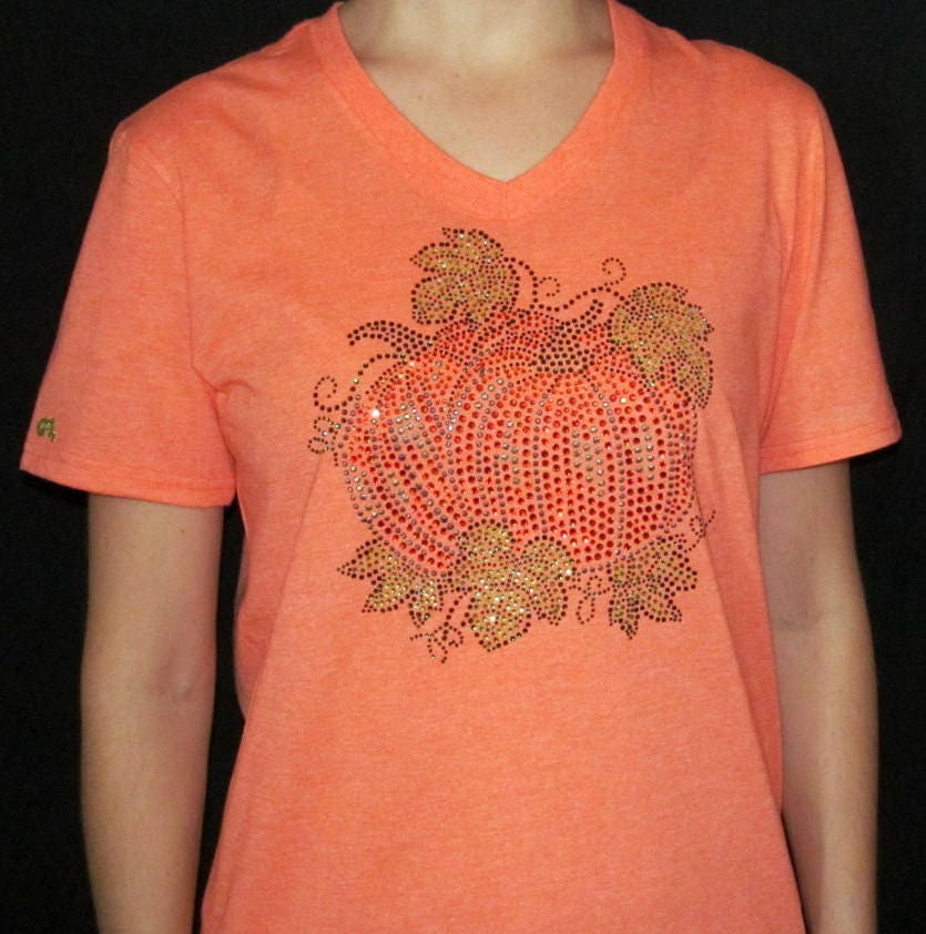 strass Kürbis Orange Herbst Bling Shirt von CindysBlingShirtShop