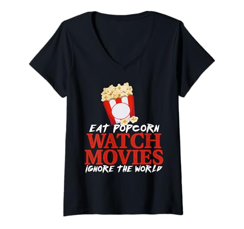 Damen Popcorn Essen Filme Schauen Welt Ignorieren Humor Zitat T-Shirt mit V-Ausschnitt Damen Popcorn Essen Filme Schauen Welt Ignorieren Humor Zitat T-Shirt mit V-Ausschnitt von Cineasten und Serienmarathon Fans