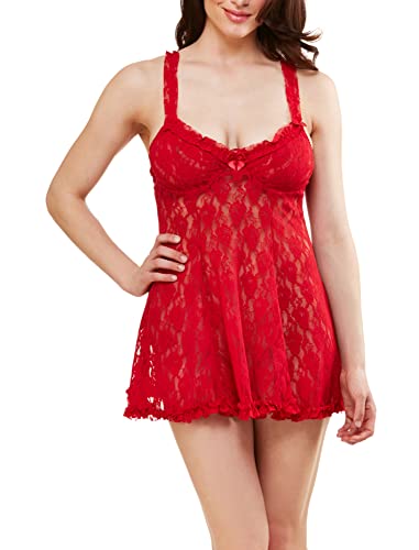 Cinema Etoile Damen Babydoll mit Spitze Nachthemd, Echtes Rot, Small von Cinema Etoile