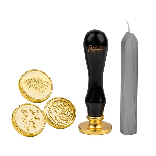 Cinereplicas Game of Thrones - Wachs-Siegel-Stempel-Kit von 3 Dichtungen Stark, Targaryen und Lannister + Wachs - Offizielle Lizenz von Cinereplicas