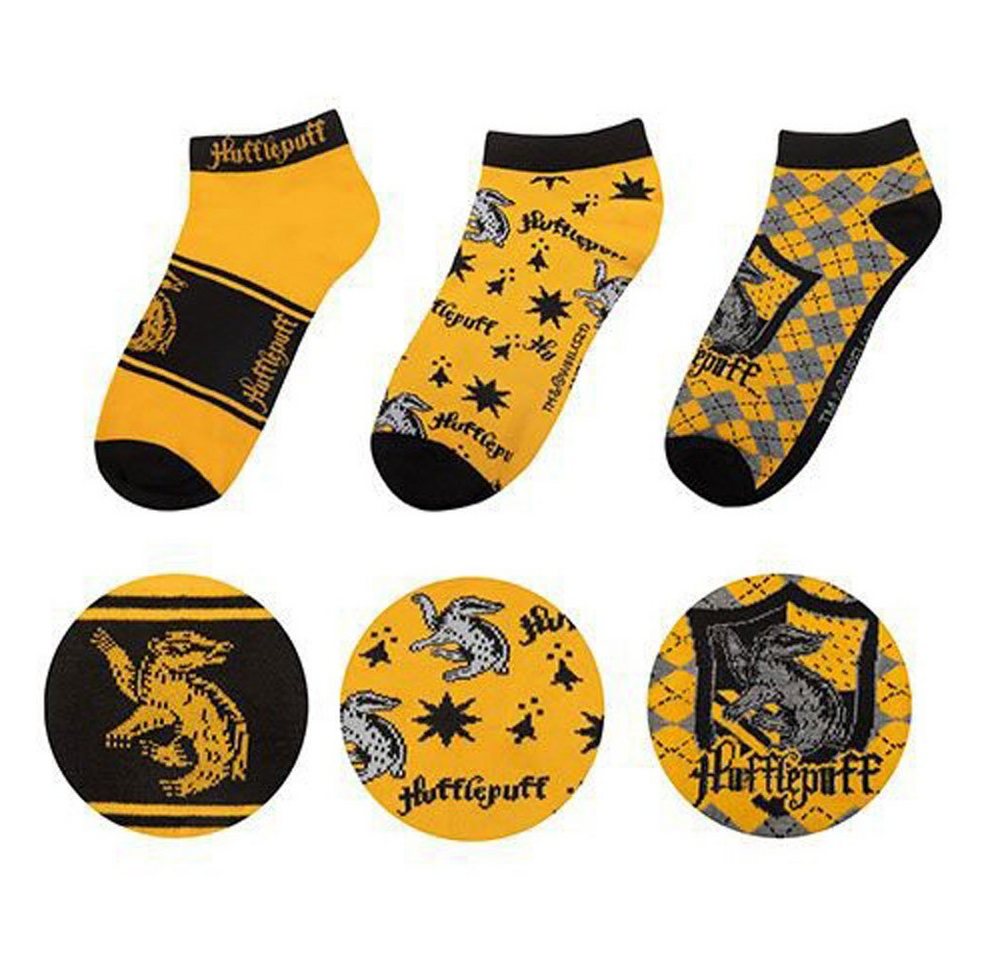 Cinereplicas Socken Hufflepuff Knöchelsocken 3er-Pack Zauberhaft weiche Knöchelsocken für jeden waschechten Harry Potter F von Cinereplicas