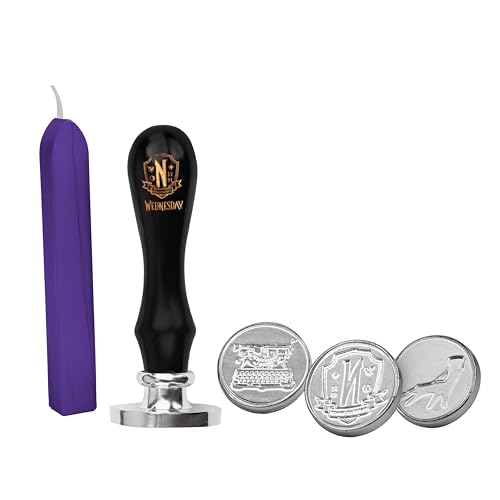 Cinereplicas Wednesday - Wachs-Siegel-Stempel-Kit von 3 Siegeln eiskaltes Händchen, Nevermore Academy Emblem und Schreibmaschine + Wachs - Offical Lizenz von Cinereplicas