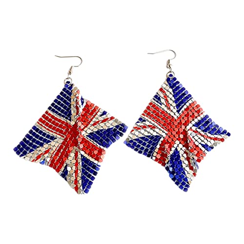 CiNgK Vintage Britische Flagge Ohrringe Union Jack Ohrringe Rot Weiß Blau baumeln Ohrringe Queens Jubiläum 2022 Dekorationen Schmuck Geschenke für Mädchen Damen, Kristall von CingK