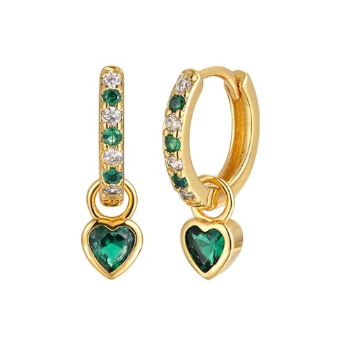 Creolen Klein Für Frauen: Grüne Ohrringe Mit Grünem Herzen Tropfen Gold Schleifen - Hypoallergene Cubic Zirkonia Dangle Herz Creolen Gold Für Mädchen von Cinhaojung