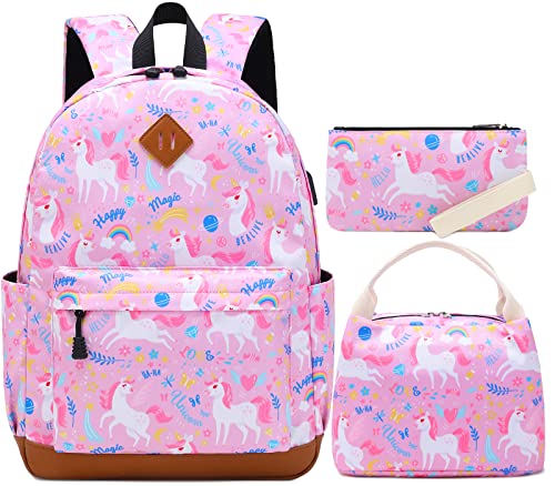 Cinlegar Kinderrucksack Schulrucksack 3 en 1 Schultaschen Sets mit Brotdose und Federmäppchen Schultasche Teenager Rucksack Backpack Mädchen Kinder von Cinlegar