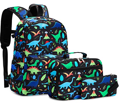 Kinder Jungen Schultasche, Dinosaurier Rucksack Kindergarten Grundschule Rucksack 3 Stück mit Lunch Bag Federmäppchen für Teenager Schüler (Dinosaurier) von Cinlegar