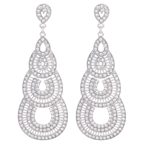Strass-Ohrringe für Hochzeit, Silber, modisch, Kristall, Blumenmuster, Cluster-Statement, Braut-Tropfenohrring für Frauen, Brautschmuck, Brautjungfern, Party, Abschlussball, Strass, Kein Edelstein Strass-Ohrringe für Hochzeit, Silber, modisch, Kristall, Blumenmuster, Cluster-Statement, Braut-Tropfenohrring für Frauen, Brautschmuck, Brautjungfern, Party, Abschlussball, Strass, Kein Edelstein von Cinmilada