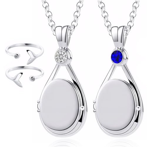 2 Stück H2o Plötzlich Meerjungfrau Halskette,H20 Plötzlich Meerjungfrau Kette,H2o Plötzlich Meerjungfrau Kette Halskette,mit 2 Stück Meerjungfrauenringe,für Frauen Teenager Mädchen(Weiß+Blau) von Cinsersr