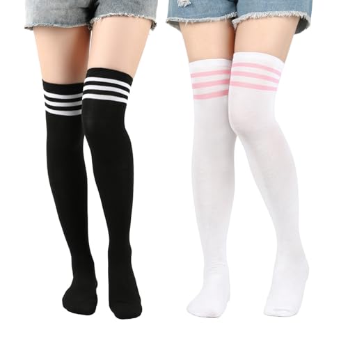 Cinsersr Thigh Highs Femboy 2 Paar Thigh High Socks Kniestrümpfe Overknee Strümpfe Damen Knee High Socks Extra lange Damen-Socken Geeignet für Cheerleading-Sport-Rollenspiele von Cinsersr