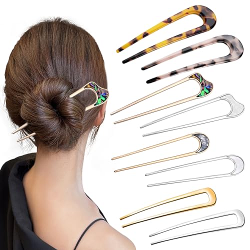 U Förmige Haarnadeln 8 Stück Haarnadeln Groß Haarnadel für Damen Metallacetat U-Form Haargabel Hair Pin Haarstyling-Hilfsmittel French Pin Dutt Haarstyling Zubehör für Damen und Mädchen von Cinsersr