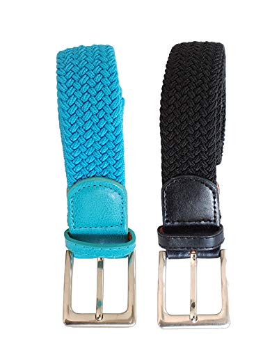 Cinturon Belt Unisex Elastischer Stoffgürtel Geflochtener Stretchgürtel Dehnbarer Gürtel für Damen und Herren. 2 Stück. Packung mit 2 Farben (blau schwarz braun) (110cm, schhwarz hellblau) von Cinturon Belt