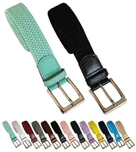 Cinturon Belt Unisex Elastischer Stoffgürtel Geflochtener Stretchgürtel Dehnbarer Gürtel für Damen und Herren. 2 Stück. Packung mit 2 Farben (blau schwarz braun) (115cm, schwarz türkis) von Cinturon Belt