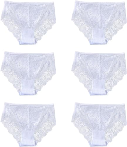 Cinvik Hohe Taille Spitze Unterwäsche Frauen Nahtlose Freche Brief Plus Größe Oma Spitze Höschen, 6-10 Packungen, 6 Stück, Weiß, L von Cinvik