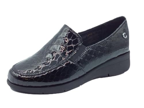 Cinzia Soft IV8920543 Schwarze Mokassins für Damen aus Kokosleder mit mittlerem Keilabsatz, Schwarz , 40 EU von Cinzia Soft