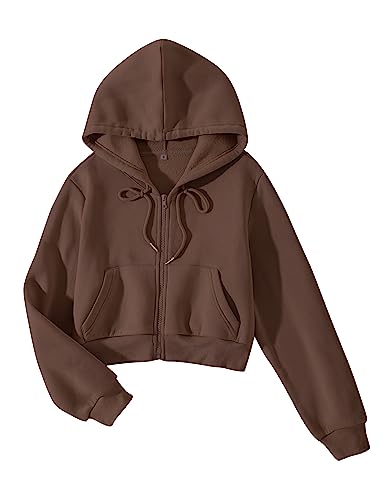 Cioatin Damen Fleece Zip Up Crop Hoodies Sweatshirt Y2K Herbst Trendy Langarm Athletic Workout Pullover Jacke Pullover, Braun, S von Cioatin