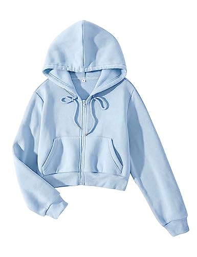 Cioatin Damen Fleece Zip Up Crop Hoodies Sweatshirt Y2K Herbst Trendy Langarm Athletic Workout Pullover Jacke Pullover, Himmelblau, L von Cioatin