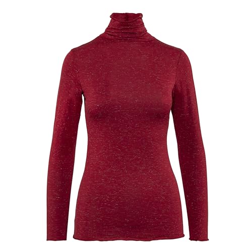 Ciocca Pura Damen Langarmshirt Lurex schimmerndes Unterhemd - elegant warm, Rot - P0725m_lac, Medium von Ciocca