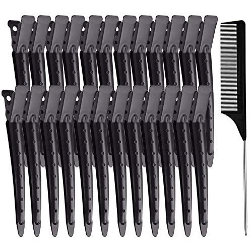 24 Stück 3,5 Zoll Haarclips,Haarspangen,Haarklammern,Haarclips mit Kamm,EnteBill Abteilklammern Friseurbedarf aus Metall, Alligator Curl Clips mit Löchern für Damen Mädchen Haar Styling(Schwarz) von Ciomiliaro