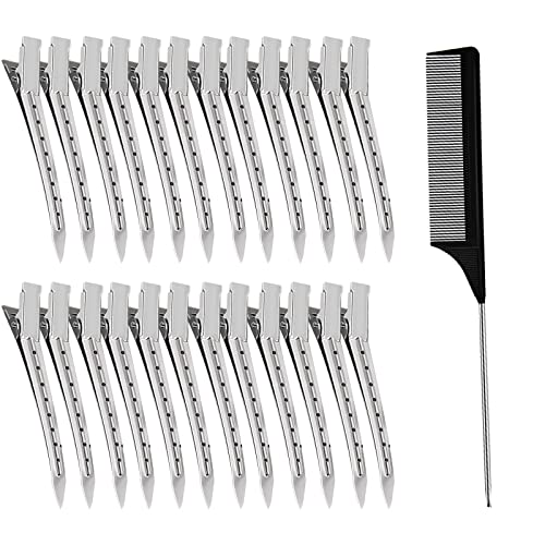 24 Stück 3,5 Zoll Haarclips,Haarspangen,Haarklammern,Haarclips mit Kamm,EnteBill Abteilklammern Friseurbedarf aus Metall, Alligator Curl Clips mit Löchern für Damen Mädchen Haar Styling(Silber) von Ciomiliaro