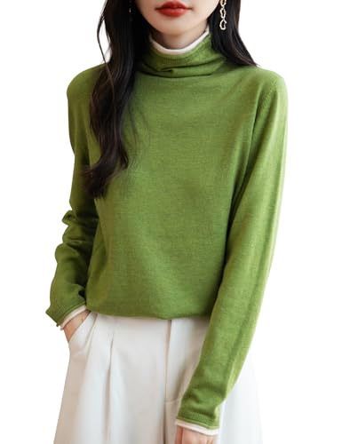 Ciokis Damen Merinowolle Mischung Pullover 2025 Herbst Winter Gefälschtes Zweiteiliges Farbblock Rollkragen Langärmelig Strickpullover (Ozeangrün5230,S) von Ciovkis