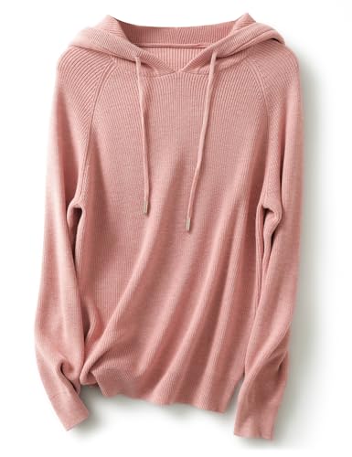 Ciovkis Damen Merinowolle Mischung Hoodies 2025 Herbst Winter Casual Rundhals Sweatshirt Langarm Strickpullover mit Kordelzug (Rosa,L) von Ciovkis