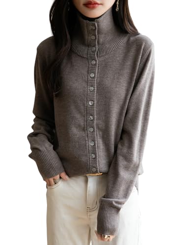 Ciovkis Damen Merinowolle Mischung Cardigan 2025 Herbst Winter Lässig Mit Stehkragen Langen Ärmeln Cardigan Mit Knöpfen (Mausgrau5017,S) von Ciovkis