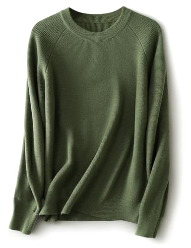 Ciovkis Damen Merinowolle Mischung Pullover 2025 Herbst Winter Lässig Rundhalsausschnitt Warm Weich Langarm Strickpullover (Grün,XL) von Ciovkis