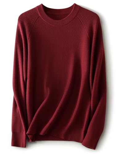 Ciovkis Damen Merinowolle Mischung Pullover 2025 Herbst Winter Lässig Rundhalsausschnitt Warm Weich Langarm Strickpullover (Rot,M) von Ciovkis