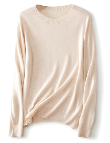 Ciovkis Damen Merinowolle Mischung Pullover 2025 Herbst Winter Rundhalsausschnitt Lange Ärmel First-Line Tragefertig Strickpullover (Beige,M) von Ciovkis