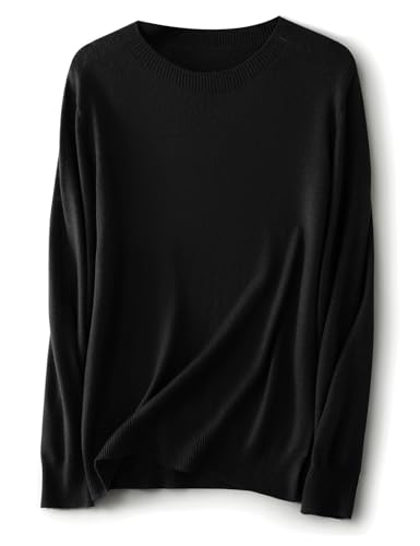 Ciovkis Damen Merinowolle Mischung Pullover 2025 Herbst Winter Rundhalsausschnitt Lange Ärmel First-Line Tragefertig Strickpullover (Schwarz,M) von Ciovkis