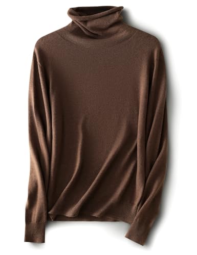 Ciovkis Damen Merinowolle Mischung Pullover Herbst Winter Rollkragen Langarm First-Line Tragefertig Nahtloser Strickpullover (Braun,S) von Ciovkis