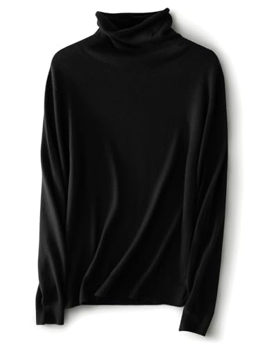 Ciovkis Damen Merinowolle Mischung Pullover Herbst Winter Rollkragen Langarm First-Line Tragefertig Nahtloser Strickpullover (Schwarz,L) von Ciovkis