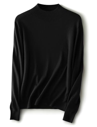Ciovkis Damen Merinowolle-Mischung Pullover Herbst Winter Stehkragen Langarm First-Line Tragefertig Nahtloser Strickpullover (Schwarz,M) von Ciovkis