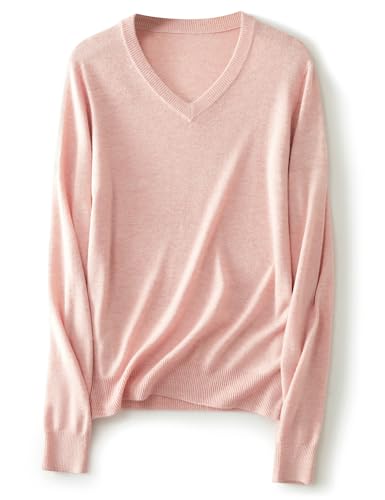 Ciovkis Damen Merinowolle Mischung Pullover Herbst Winter V-Ausschnitt Lange Ärmel First-Line Tragefertig Nahtloser Strickpullover (Rosa,M) von Ciovkis
