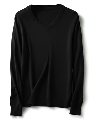 Ciovkis Damen Merinowolle Mischung Pullover Herbst Winter V-Ausschnitt Lange Ärmel First-Line Tragefertig Nahtloser Strickpullover (Schwarz,S) von Ciovkis