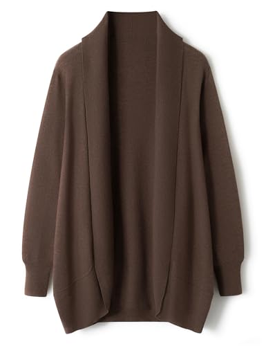 Ciovkis Damen Merinowolle Mischung Strickjacke 2025 Herbst Winter Lässig Vorne Offen Langärmelig Warm Weich Strickjacke (Tan5007,XL) von Ciovkis
