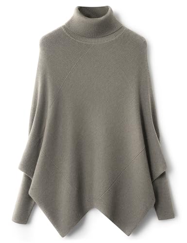 Ciovkis Damen-Merinowolle Mischung Übergroß Pullover 2025 Herbst Winter Trendiger Rollkragen Fledermausärmeln Strickpullover (Hellbraun Grau5205,XL) von Ciovkis