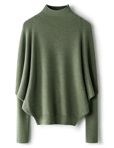 Ciovkis Damen Merinowolle Mischung Übergroßer Pullover 2025 Herbst-Winter-Mode Mock Neck Fledermausärmel Strickpullover (Grün,M) von Ciovkis