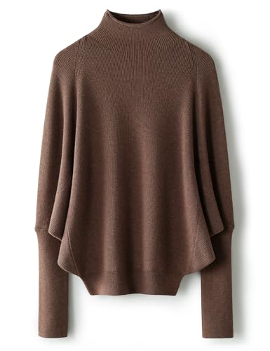 Ciovkis Damen Merinowolle Mischung Übergroßer Pullover 2025 Herbst-Winter-Mode Mock Neck Fledermausärmel Strickpullover (Tan5007,S) von Ciovkis