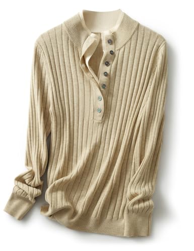 Ciovkis Damen Merinowolle Mischung Pullover 2025 Herbst Winter Gefälschter Zweiteiliger Farbblock Stehkragen Langärmelige Strickpullover (Helle Aprikose,XL) von Ciovkis