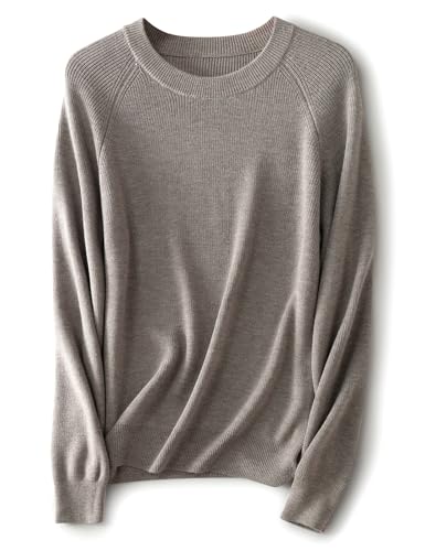 Ciovkis Damen Merinowolle Mischung Pullover 2025 Herbst Winter Lässig Rundhalsausschnitt Warm Weich Langarm Strickpullover (Nebelgrau,M) von Ciovkis