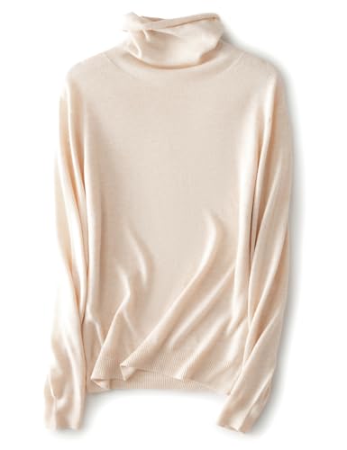 Ciovkis Damen Merinowolle Pullover 2025 Herbst Winter Rollkragen Langarm First-Line Tragefertig Nahtloser Strickpullover (Beige,L) von Ciovkis